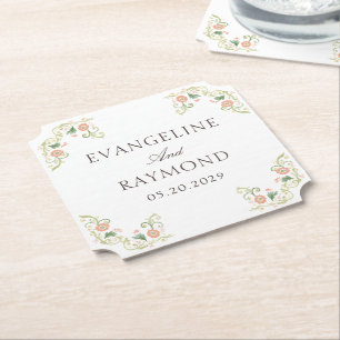 Porta-copo De Papel Casamento Floral Rococó em Aquarela Elegante