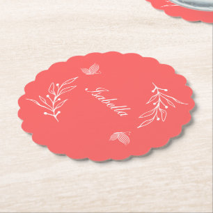 Porta-copo De Papel Casamento floral rosa coral elegante romântico