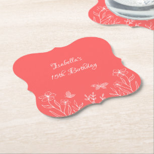 Porta-copo De Papel Casamento floral rosa-coral elegante romântico