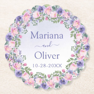 Porta-copo De Papel Casamento Floral Rosa Roxo