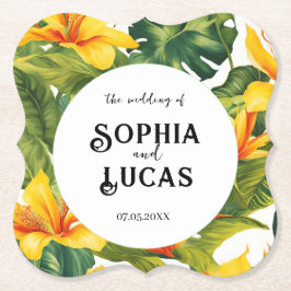 Porta-copo De Papel Casamento Floral Tropical Amarelo