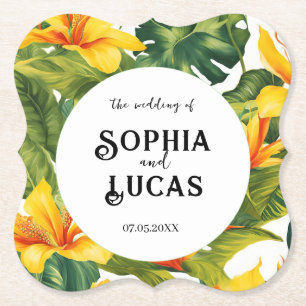 Porta-copo De Papel Casamento Floral Tropical Amarelo