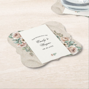Porta-copo De Papel Casamento Floral Verde Sálvia Areia Bege Claro
