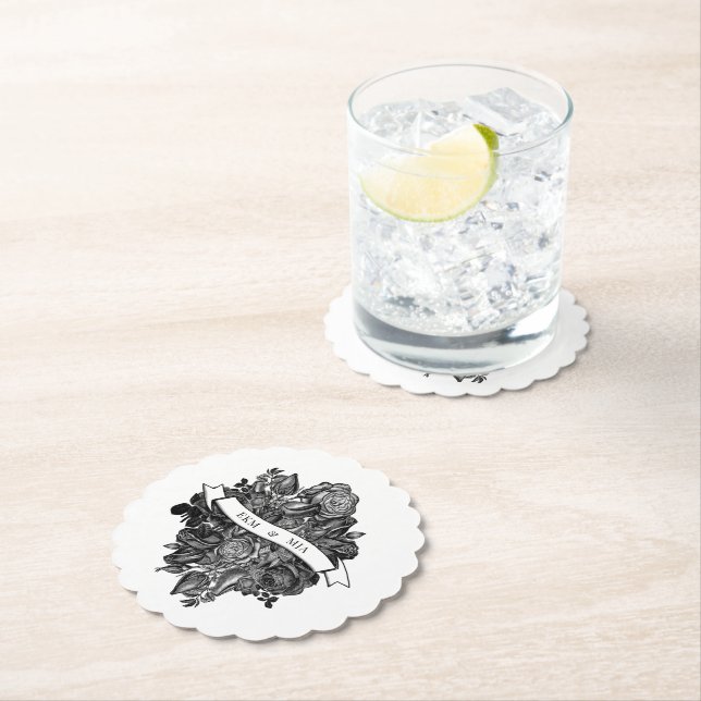 Porta-copo De Papel Casamento Gótico de Rosas Negra e Branca (Insitu)