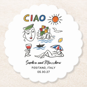 Porta-copo De Papel Casamento Italiano Desenhado à Mão Amalfi Coast Mo