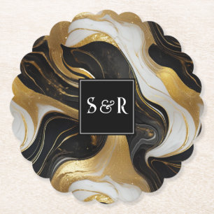 Porta-copo De Papel Casamento Manteiga Dourado, Preto e Branco Marmore