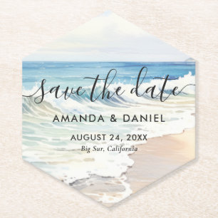 Porta-copo De Papel Casamento na Praia de Destino Salve a Data