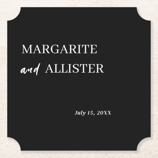 Porta-copo De Papel Casamento Quadrado Preto Personalizado (Frente)