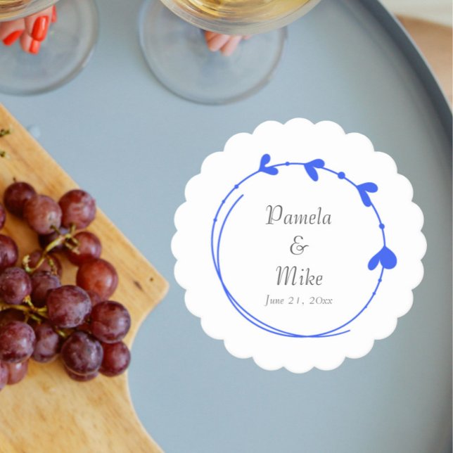 Porta-copo De Papel Casamento Real Blue Simple Heart Wreath (In Situ Wedding)