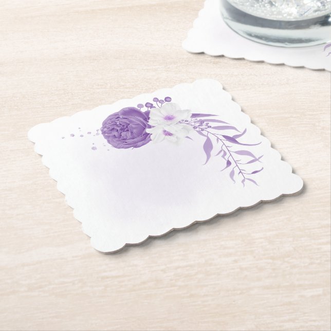 Porta-copo De Papel casamento romântico branco & roxo  (Angular)