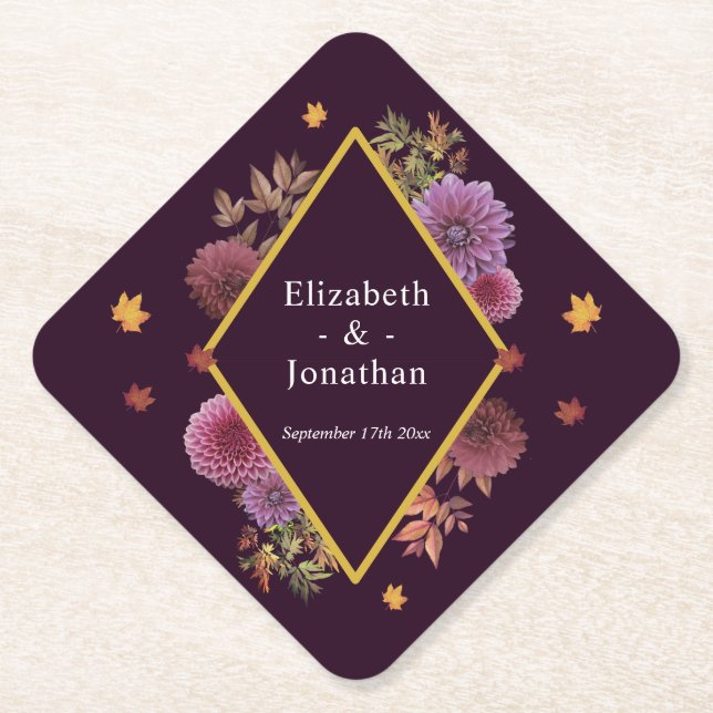 Porta-copo De Papel Casamento Romântico de Dahlia de outono (Frente)