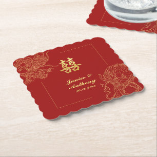 Porta-copo De Papel Casamento Tradicional Chinês Vermelho de Phoenix D