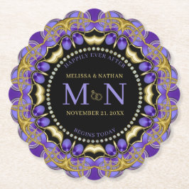 Porta-copo De Papel Casamento Único da Lace Dourada de Diamante Roxo M