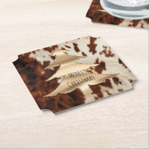 Porta-copo De Papel Castanho Cream Western Cowhide Christmas