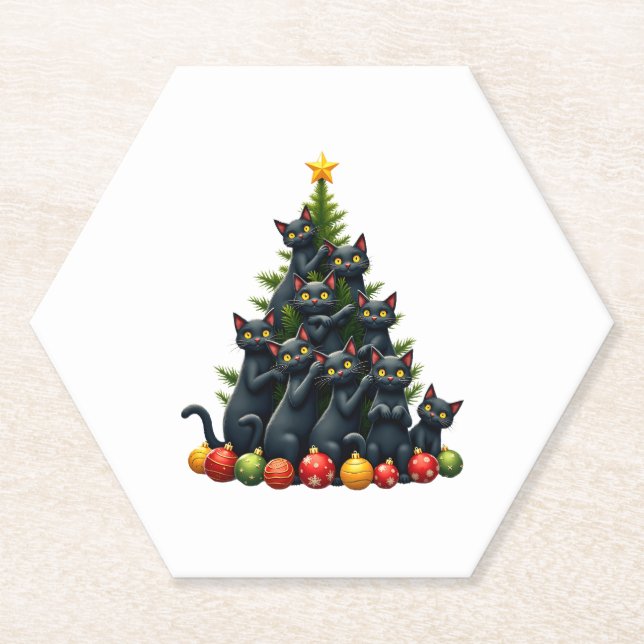 Porta-copo De Papel Cat Alojou Férias Gratas e Engraçadas Árvore Natal (Frente)