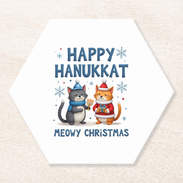 Porta-copo De Papel Cat Merry Christmas Happy Hanukkah Jewish Christia (Frente)