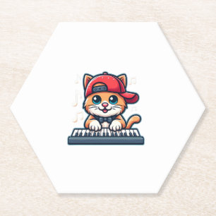 Porta-copo De Papel Cat Playing Piano Design para Música e Gatos