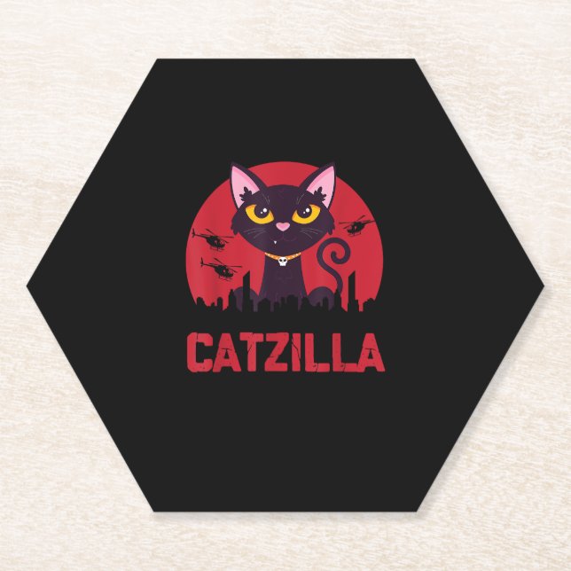 Porta-copo De Papel Catzilla Funny Cat Monster (Frente)