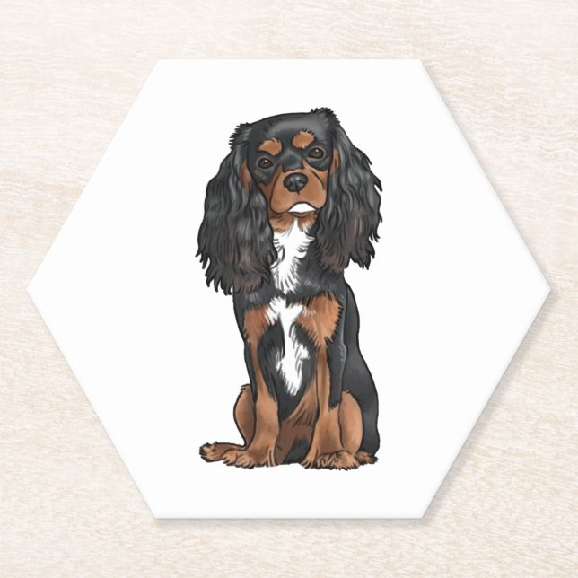 Porta-copo De Papel Cavalier King Charles Spaniel - Negro e Tan (Frente)