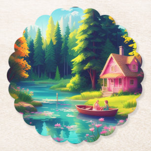 Porta-copo De Papel Cenário natural com algodão rosa