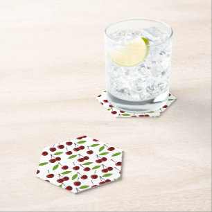 Porta-copo De Papel Cereja Vermelha, Padrão De Cerejas, Folhas, Fruta