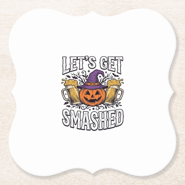 Porta-copo De Papel Cerveja de Abóbora Halloween Let's Get Smashed (Frente)