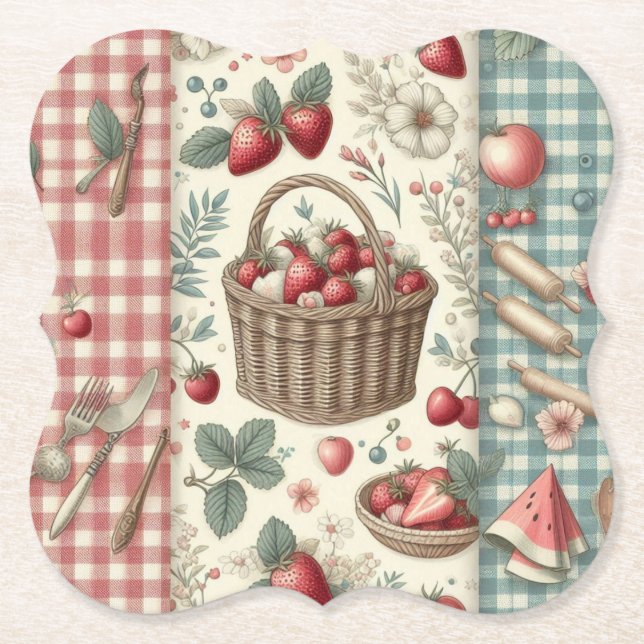Porta-copo De Papel Cesta de Frutas Gingham Diversão (Frente)