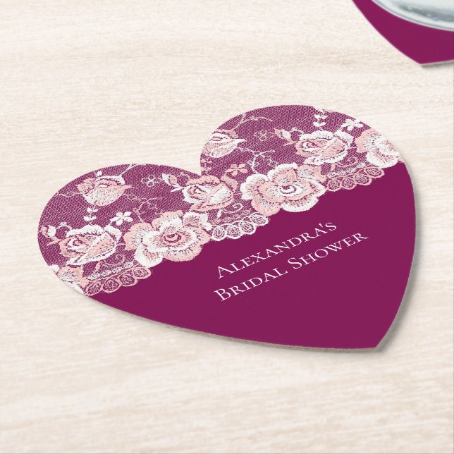 Porta-copo De Papel Chá de Bebê Floral Rosa em Renda (Angular)
