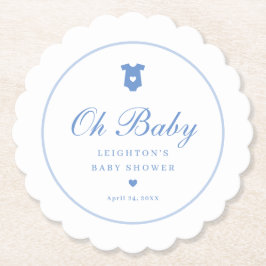 Porta-copo De Papel Chá de Bebê Menino Elegante Azul Script Oh 