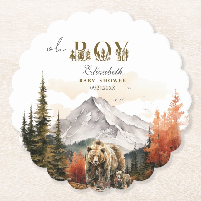 Porta-copo De Papel Chá de Bebê "Nossa Que Menino" Rustic Bear Adventu (Frente)