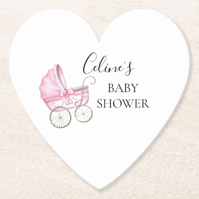 Porta-copo De Papel Chá de fraldas de Carruagem de Bebê Rosa Elegante (Frente)