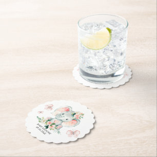 Porta-copo De Papel Chá de fraldas de Quadro de Elefante Floral Cor-de