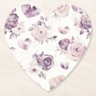 Porta-copo De Papel Chá de Noiva com Flores Roxas e Rosadas & Corações