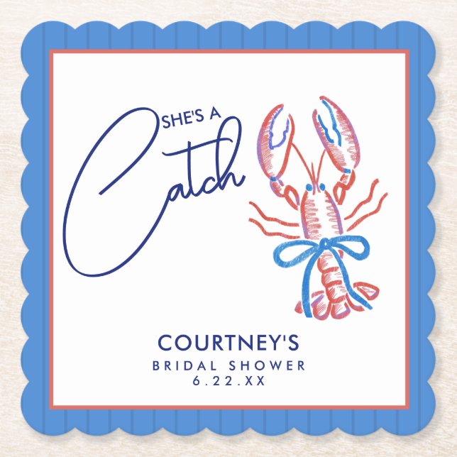 Porta-copo De Papel Chá de Noiva Lagosta Costeira Ela É Uma Peça (Frente)