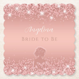 Porta-copo De Papel Chá de Noiva Luxuoso e Elegante Rosa Dourado Brilh