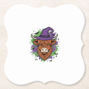 Porta-copo De Papel Chapéu de Bruxa Cow Highland Halloween Vetor Vinta