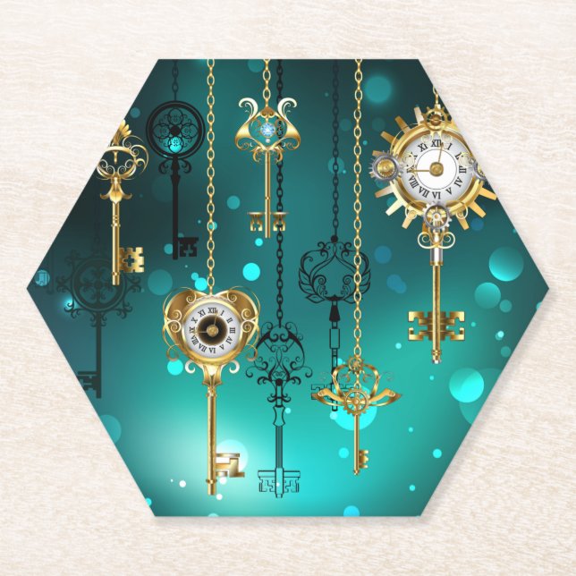 Porta-copo De Papel Chaves de Esqueleto Anticas em Fundo Verde (Frente)