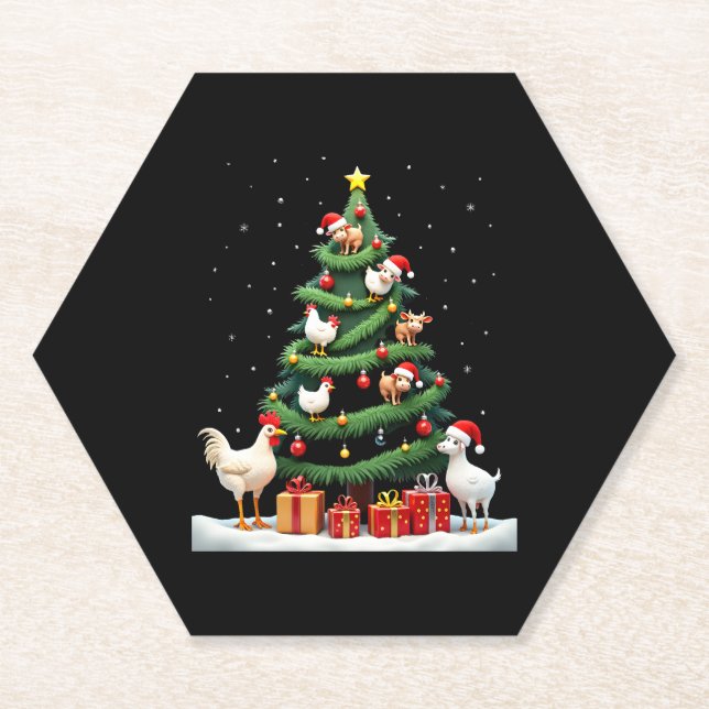 Porta-copo De Papel Chicken Cow Goat Horse Farm Animal Farmer Christma (Frente)