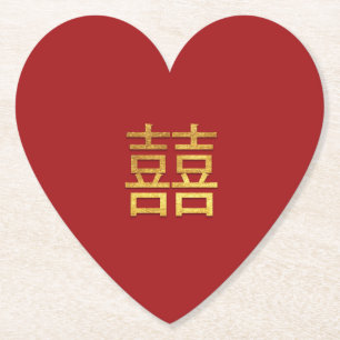Porta-copo De Papel Chinês de Dupla Felicidade Casado Dourado Coraç