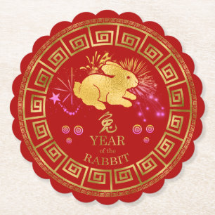 Porta-copo De Papel Chinês Zodiac Rabbit Vermelho/Dourado ID542