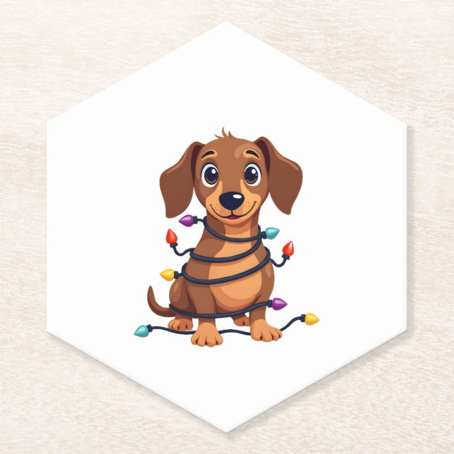 Porta-copo De Papel Christmas Dachshund Lights (Frente)