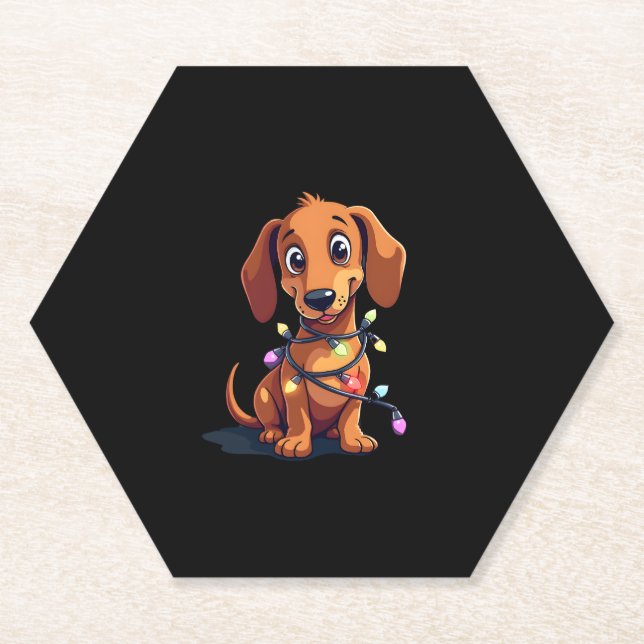 Porta-copo De Papel Christmas Dachshund Lights (3) (Frente)
