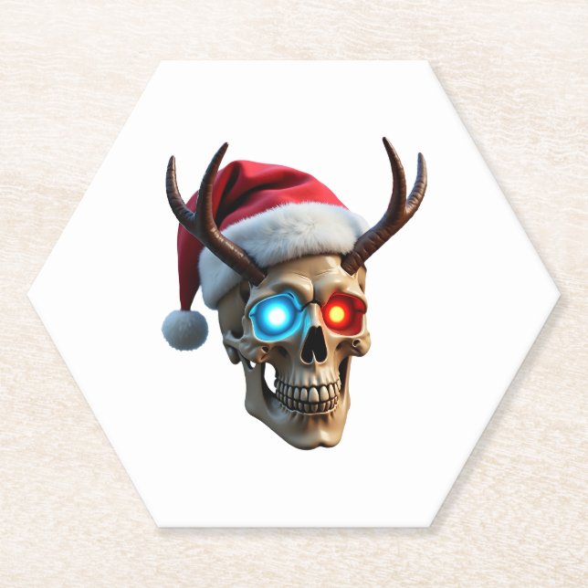 Porta-copo De Papel Christmas Skull with Santa Hat and Antlers Mystic  (Frente)