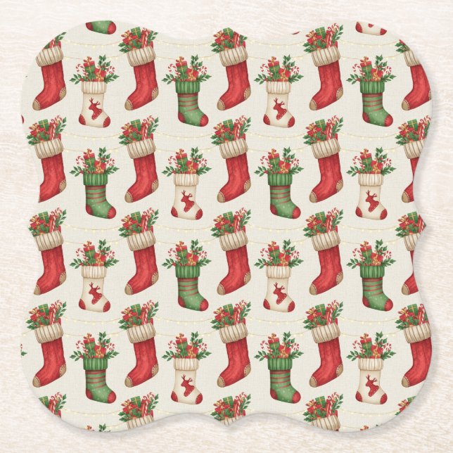 Porta-copo De Papel Christmas Stockings Seamless Pattern (Frente)
