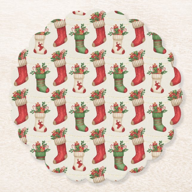Porta-copo De Papel Christmas Stockings Seamless Pattern (Frente)