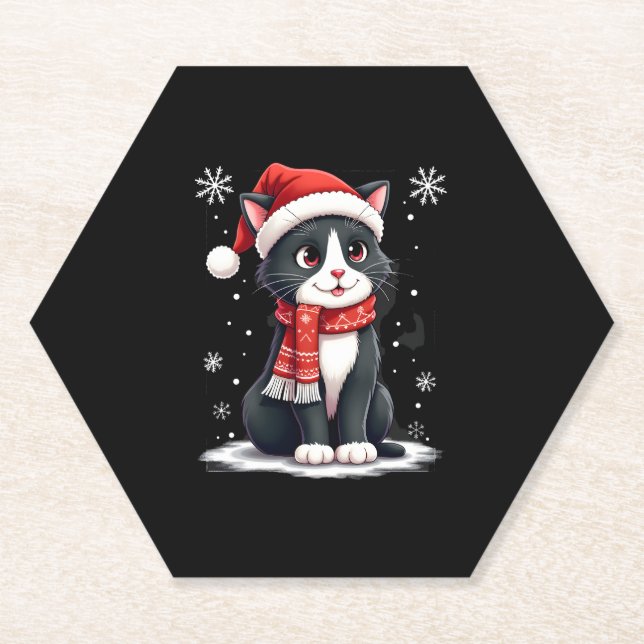 Porta-copo De Papel Christmas Tuxedo Cat Santa Scarf Ugly Xmas Women G (Frente)