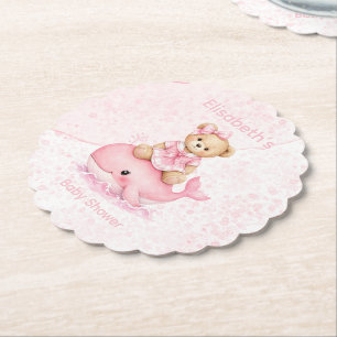 Porta-copo De Papel Chuva de Bebê Menina com Urso Teddy Rosa em Cima d