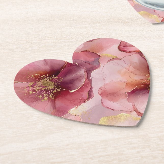 Porta-copo De Papel Chuva de Noiva Floral Rosa Bege Dourado Borgonha (Angular)