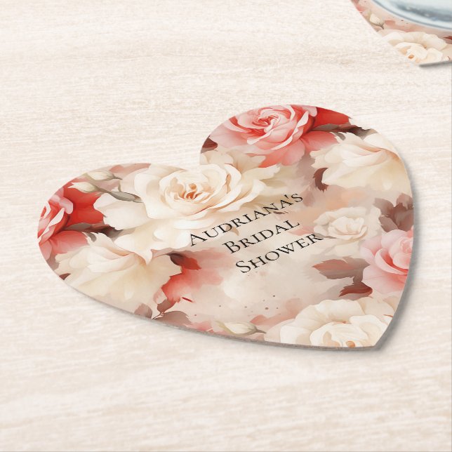 Porta-copo De Papel Chuveiro de Noiva Floral Creme Rosa Bonito (Angular)