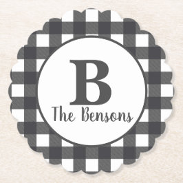 Porta-copo De Papel Cinza clássica Monograma Branco Xadrez Buffalo